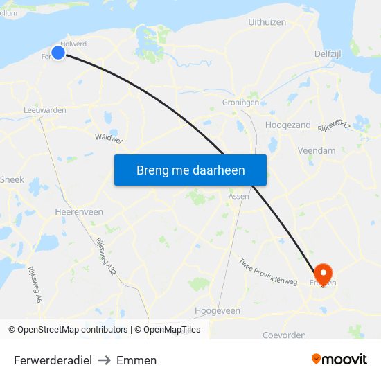Ferwerderadiel to Emmen map