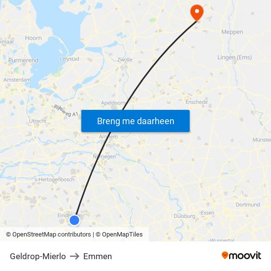 Geldrop-Mierlo to Emmen map