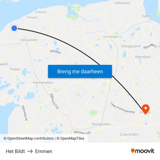 Het Bildt to Emmen map