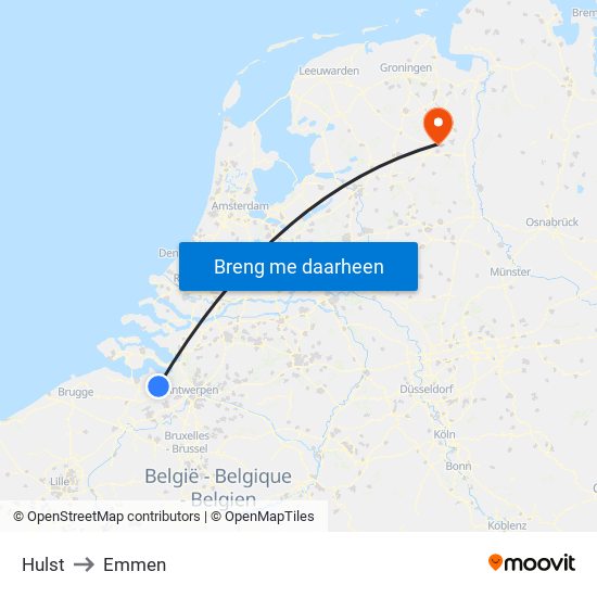 Hulst to Emmen map