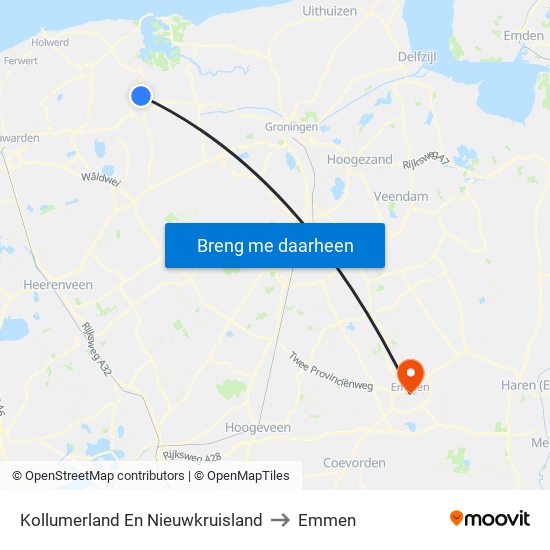 Kollumerland En Nieuwkruisland to Emmen map