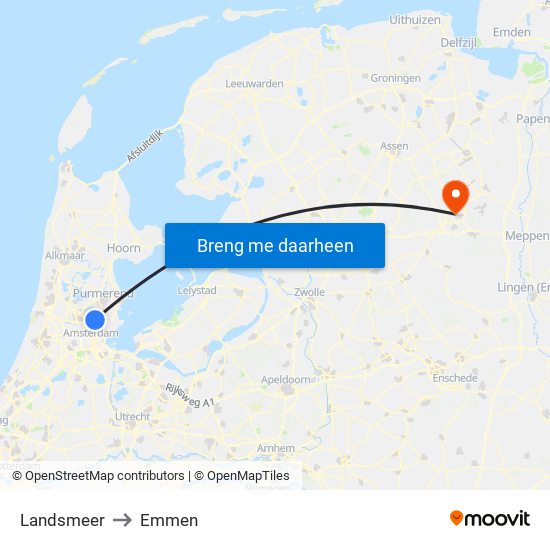 Landsmeer to Emmen map