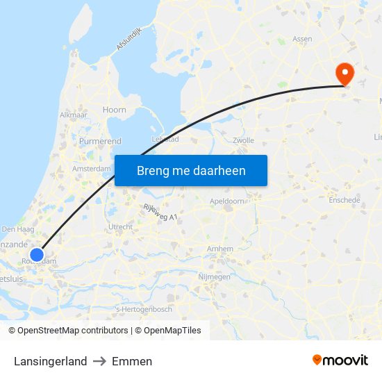 Lansingerland to Emmen map