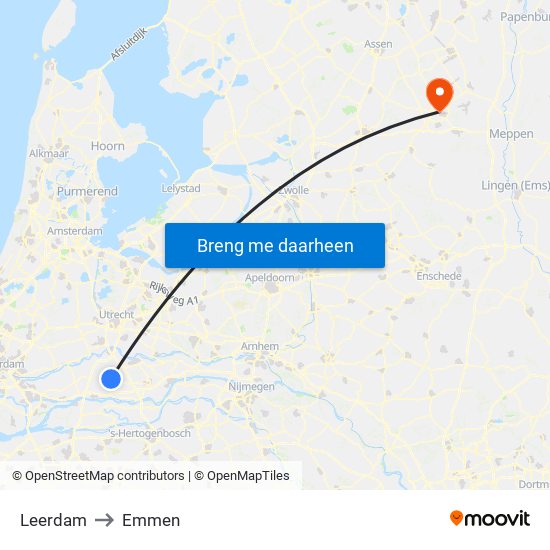 Leerdam to Emmen map