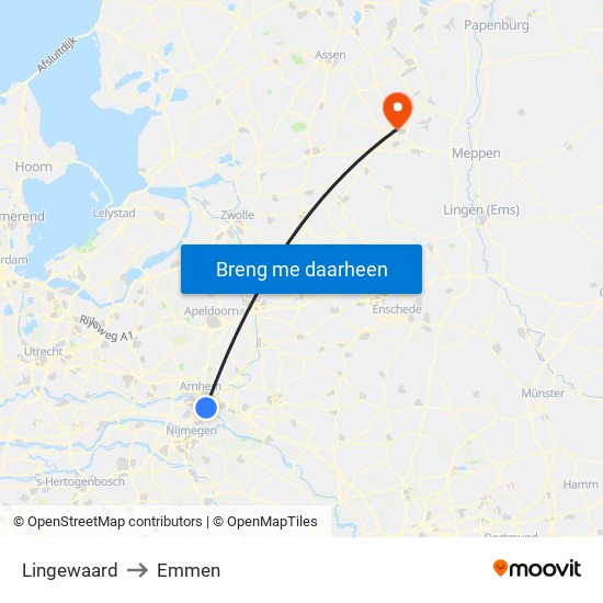 Lingewaard to Emmen map