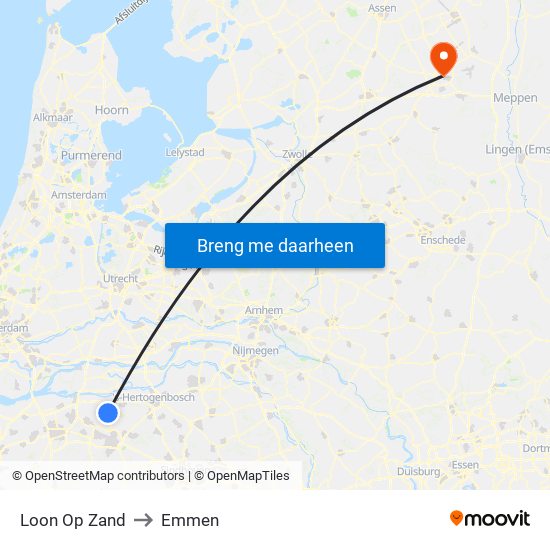 Loon Op Zand to Emmen map