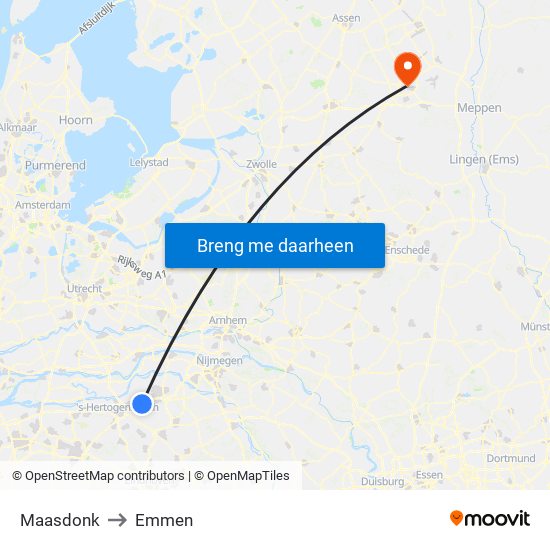 Maasdonk to Emmen map