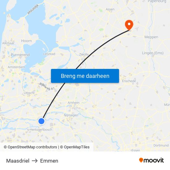 Maasdriel to Emmen map