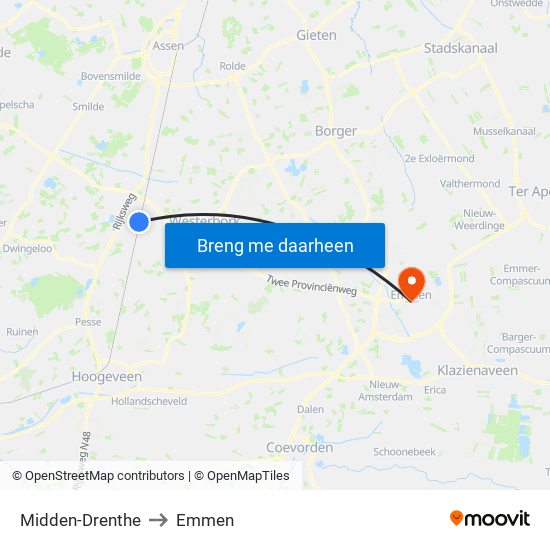 Midden-Drenthe to Emmen map