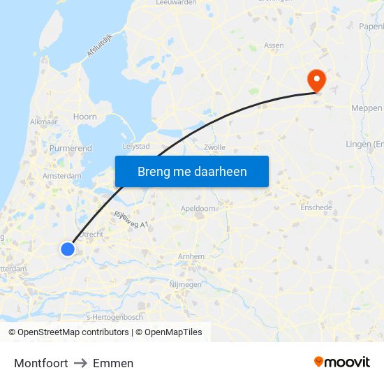 Montfoort to Emmen map