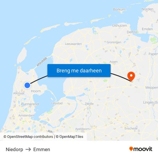 Niedorp to Emmen map