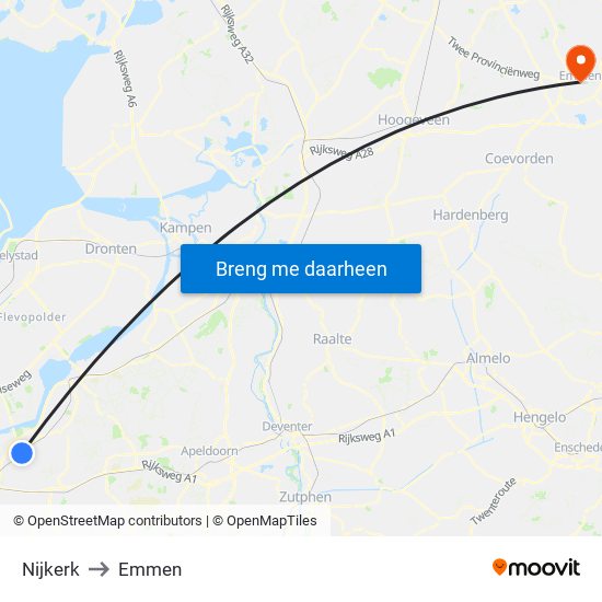 Nijkerk to Emmen map