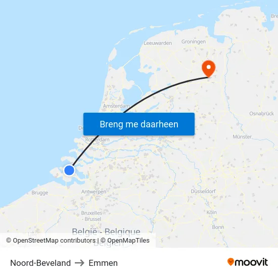 Noord-Beveland to Emmen map