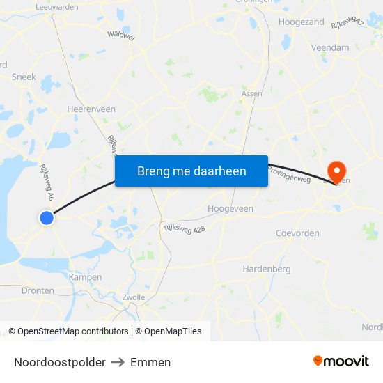 Noordoostpolder to Emmen map