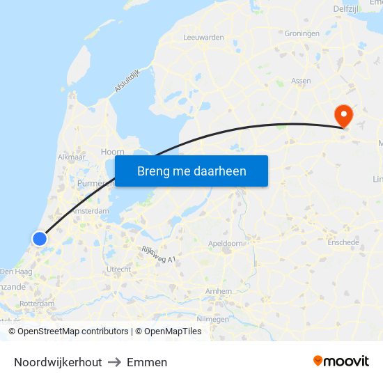 Noordwijkerhout to Emmen map