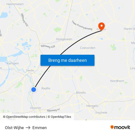 Olst-Wijhe to Emmen map