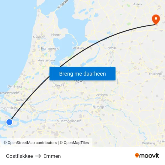 Oostflakkee to Emmen map