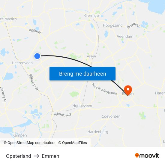 Opsterland to Emmen map