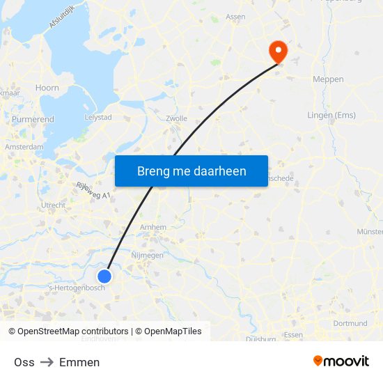 Oss to Emmen map