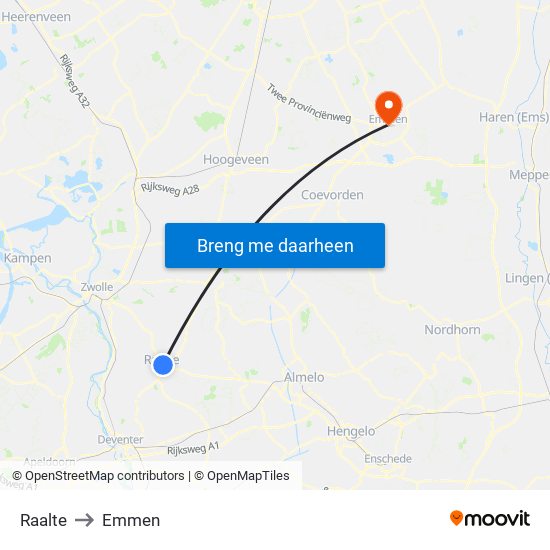 Raalte to Emmen map