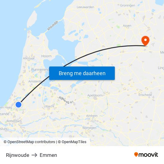Rijnwoude to Emmen map