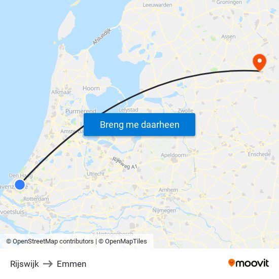Rijswijk to Emmen map