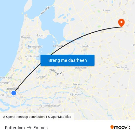 Rotterdam to Emmen map