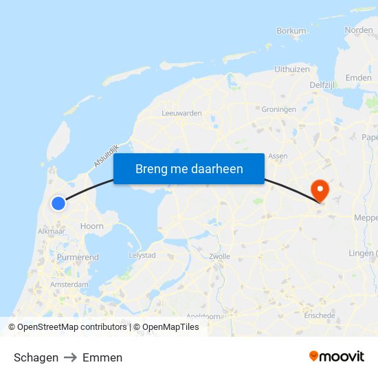 Schagen to Emmen map