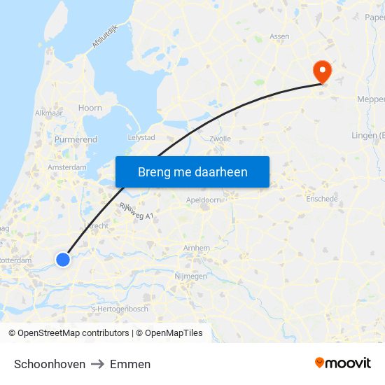 Schoonhoven to Emmen map
