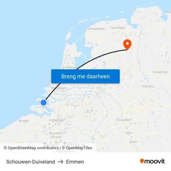 Schouwen-Duiveland to Emmen map