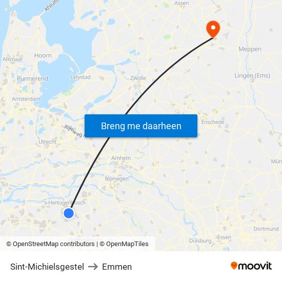 Sint-Michielsgestel to Emmen map