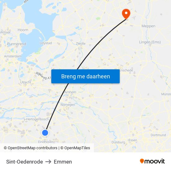 Sint-Oedenrode to Emmen map