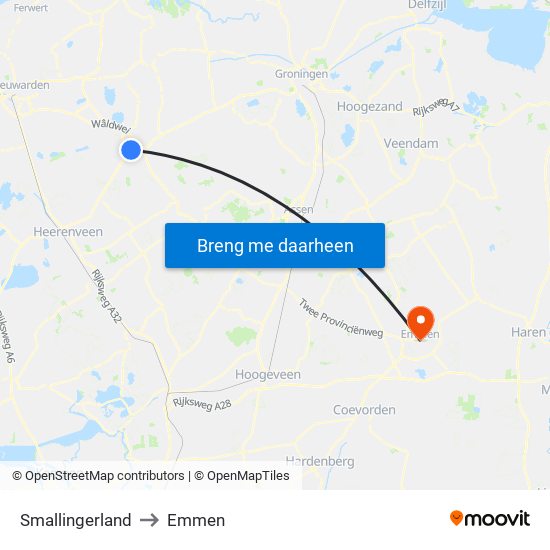 Smallingerland to Emmen map