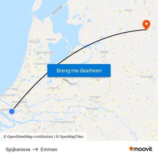 Spijkenisse to Emmen map