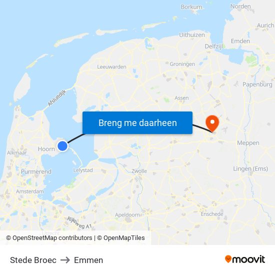 Stede Broec to Emmen map