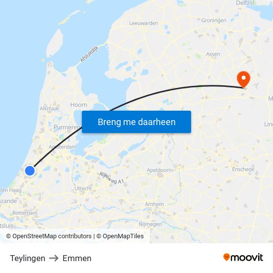Teylingen to Emmen map