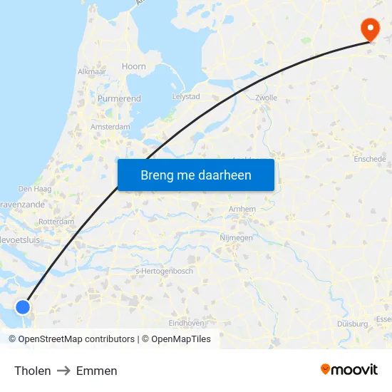 Tholen to Emmen map