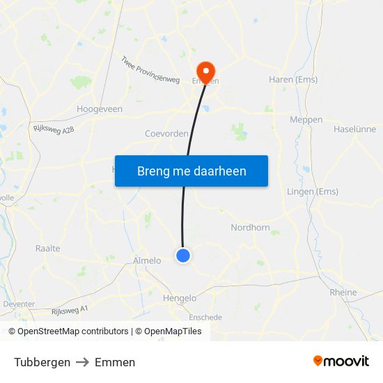 Tubbergen to Emmen map