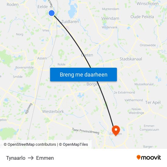 Tynaarlo to Emmen map