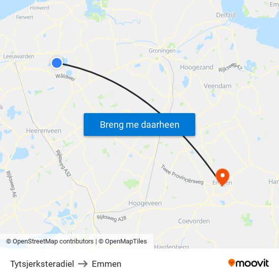 Tytsjerksteradiel to Emmen map