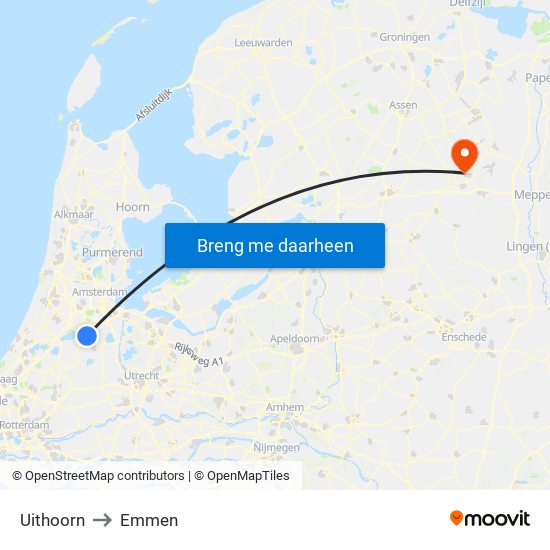 Uithoorn to Emmen map