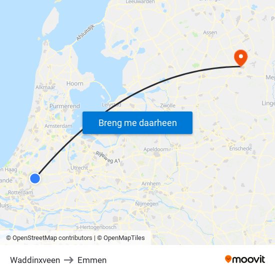 Waddinxveen to Emmen map