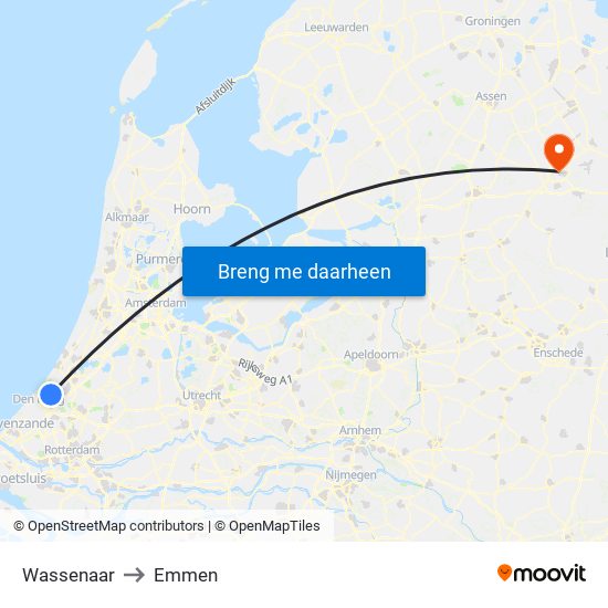 Wassenaar to Emmen map