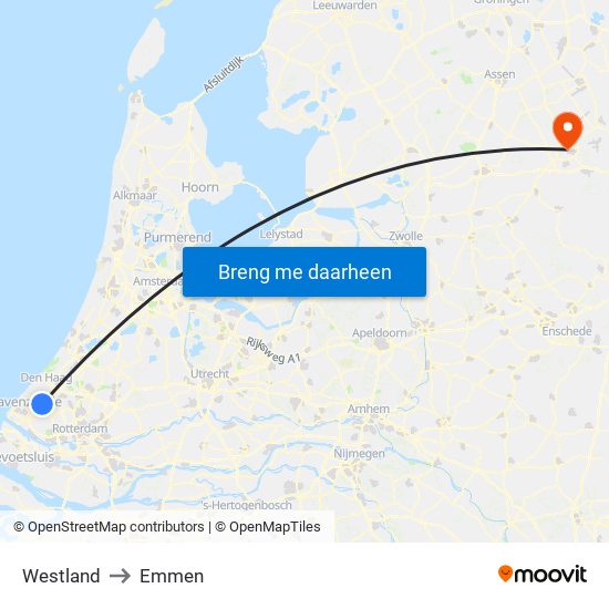 Westland to Emmen map