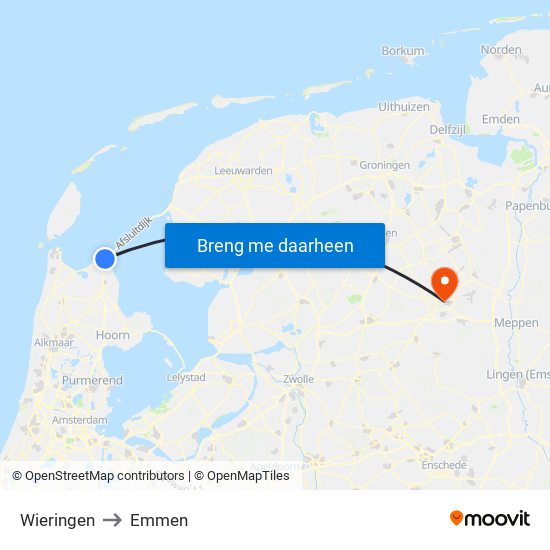 Wieringen to Emmen map