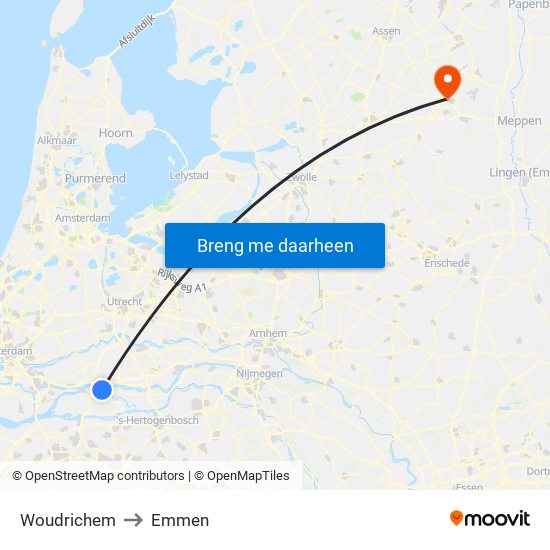 Woudrichem to Emmen map