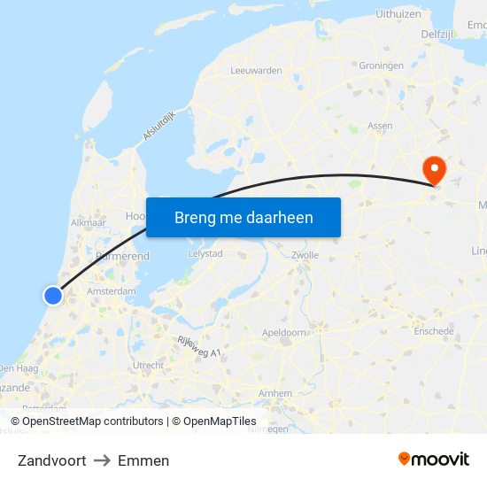 Zandvoort to Emmen map
