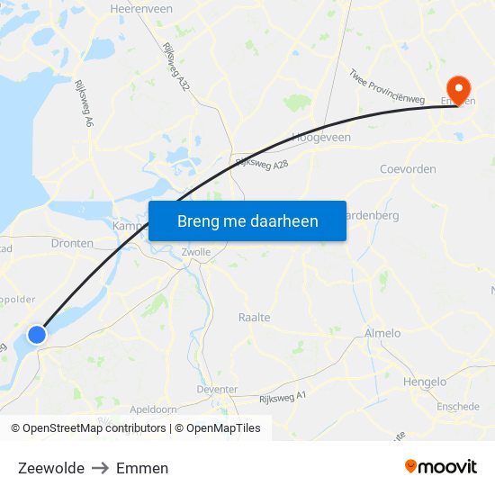 Zeewolde to Emmen map