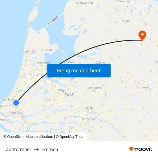 Zoetermeer to Emmen map