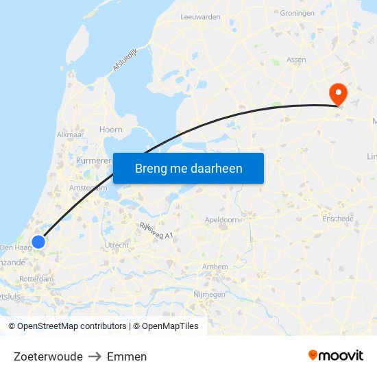 Zoeterwoude to Emmen map